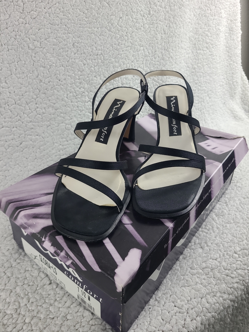 Nina Comfort Gloria-LS Black Satin Strappy Heels Size 7.5